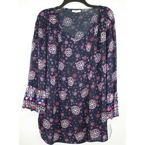 Style & Co Women's Fun Sleeve Blouse Top Shirt Size L Color Navy Purple